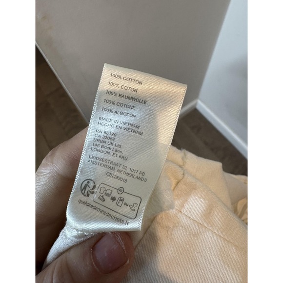 Free People Dress Womens Small White Overall Pinafore Jumper Cotton Pockets - Picture 9 of 9